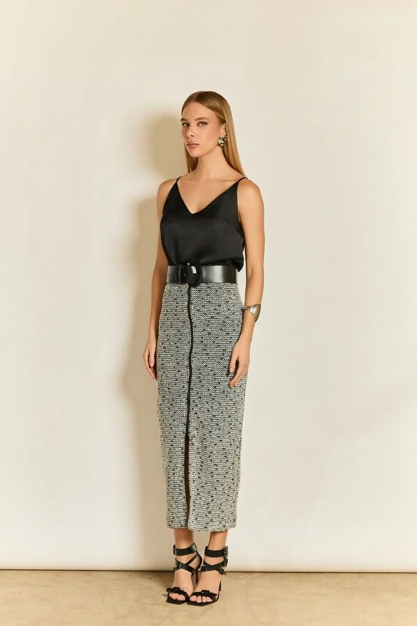 Saia Midi Malha Tweed