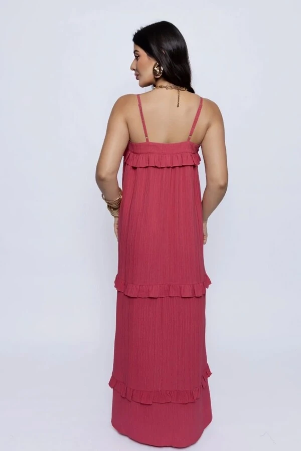 Vestido Amplo Detalhe Recorte Babados