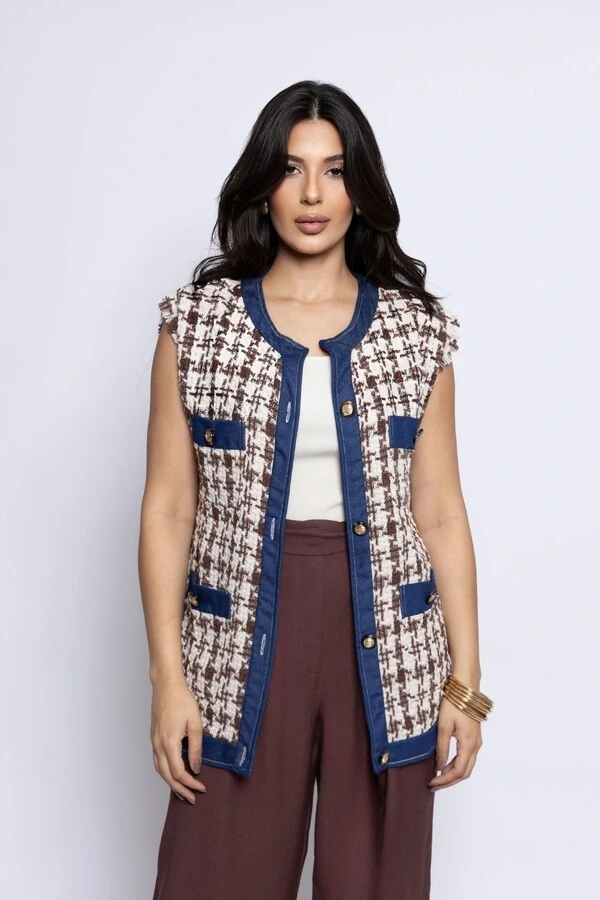 Colete Oversized Tweed Xadrez