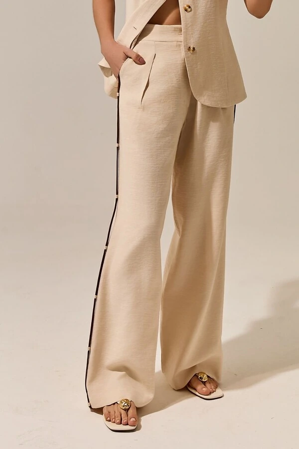 Calça Reta Viés Contrastante