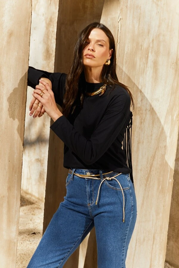 Blusa Manga Longa Macrame