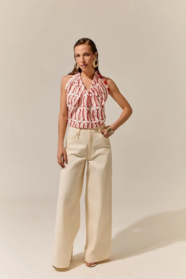 Calça Pantalona Sarja