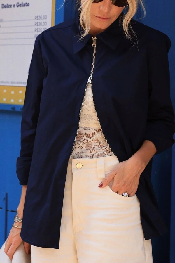 Camisa Zíper Tricoline