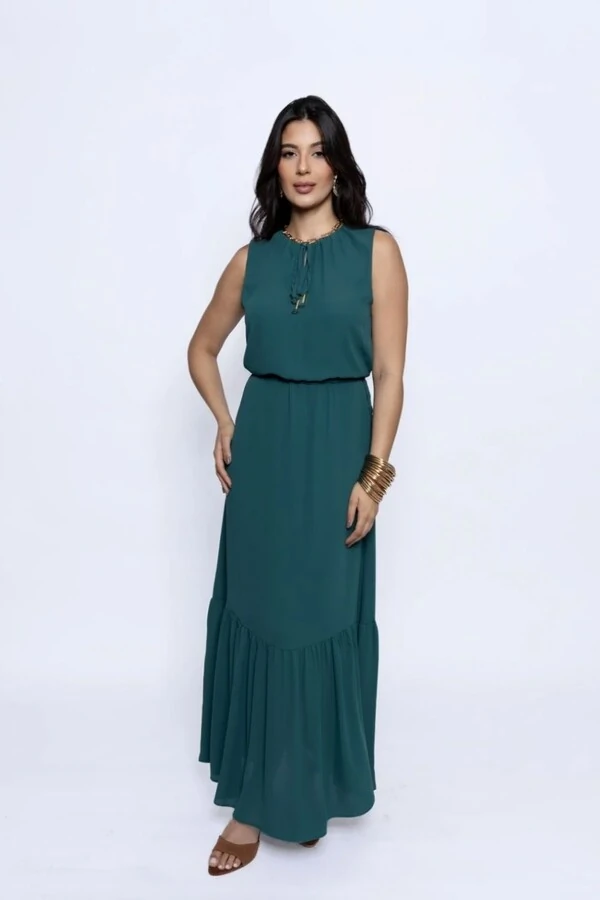 Vestido Longo Maria Detalhe Ajuste Decote