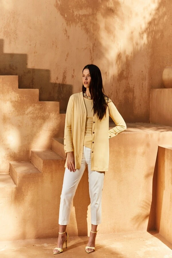 Cardigan Malha Canelada Botões