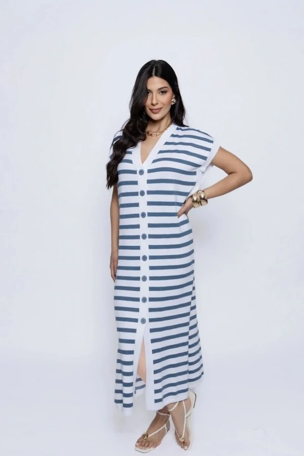 Vestido Amplo Tricot Listrado