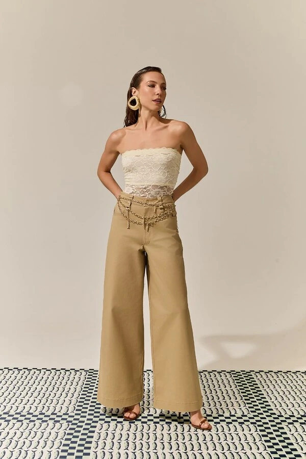 Calça Pantalona Sarja