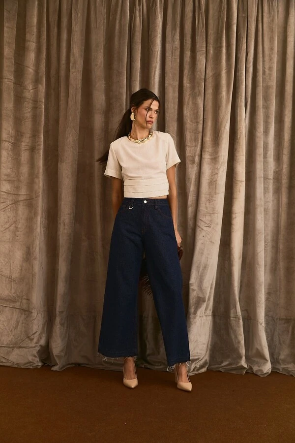 Calça Jeans Reta Cropped