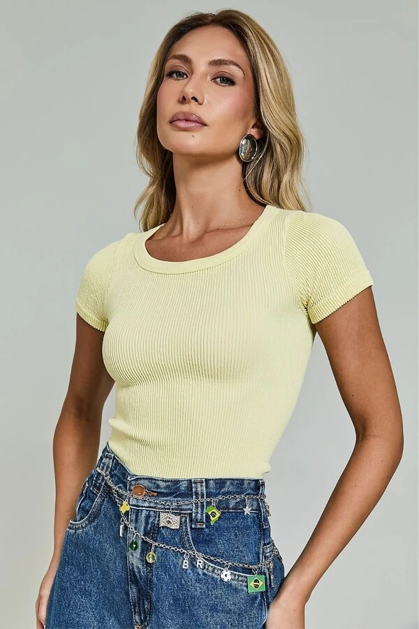Blusa Malha Canelada Sem Costura