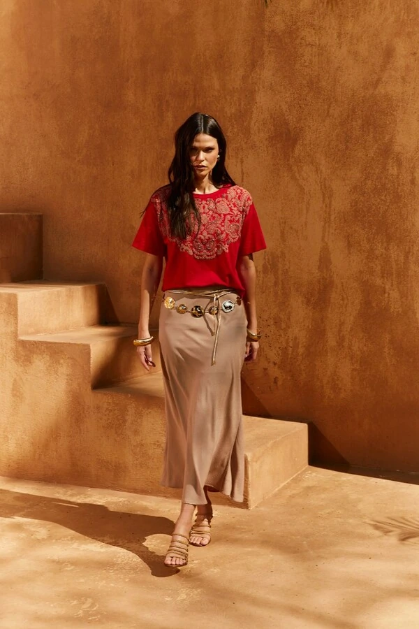 T-shirt Silk Frontal Bordado