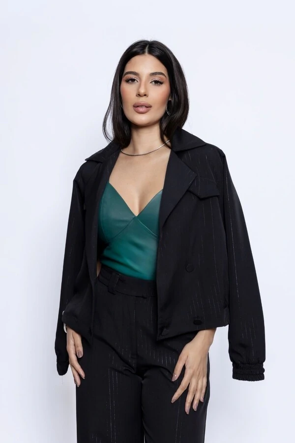 Jaqueta Bomber Risca Lurex