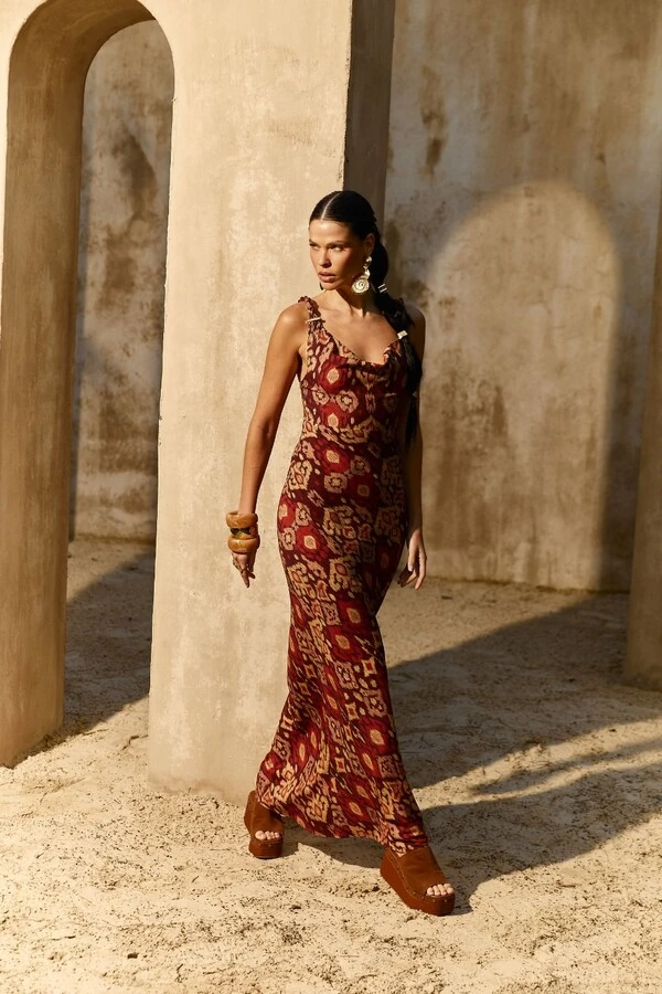 Vestido Longo Estampa Tapeçaria
