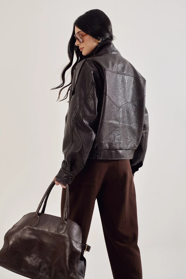 Jaqueta Oversized Biker Em Couro Sintético