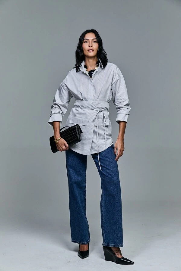 Camisa De Tricoline Com Saia Avulsa Sobreposta