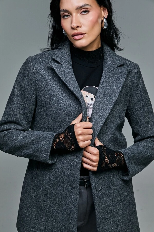 Casaco Alongado Em Lã Batida Mescla