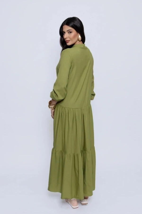 Vestido Amplo Manga Longa Maria e Abotoamento Frontais