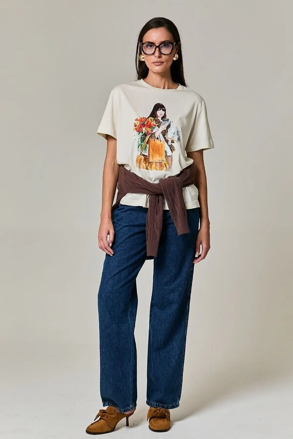 T-shirt Algodão Estampa Andrea Flores