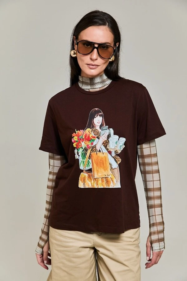 T-shirt Algodão Estampa Andrea Flores