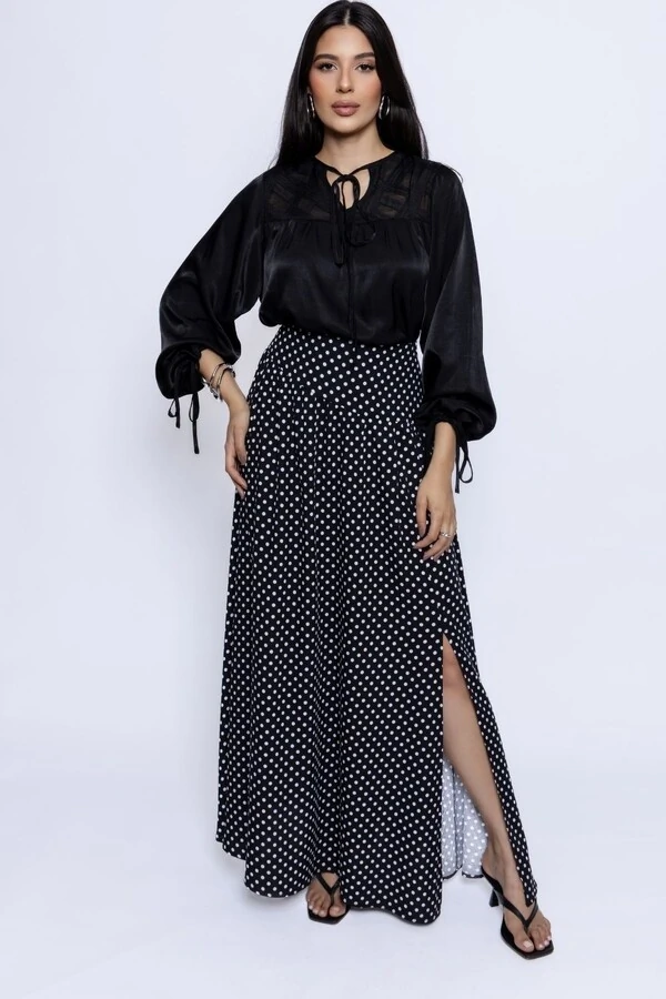 Bata Mangas Amplas Detalhe Recorte Devorê