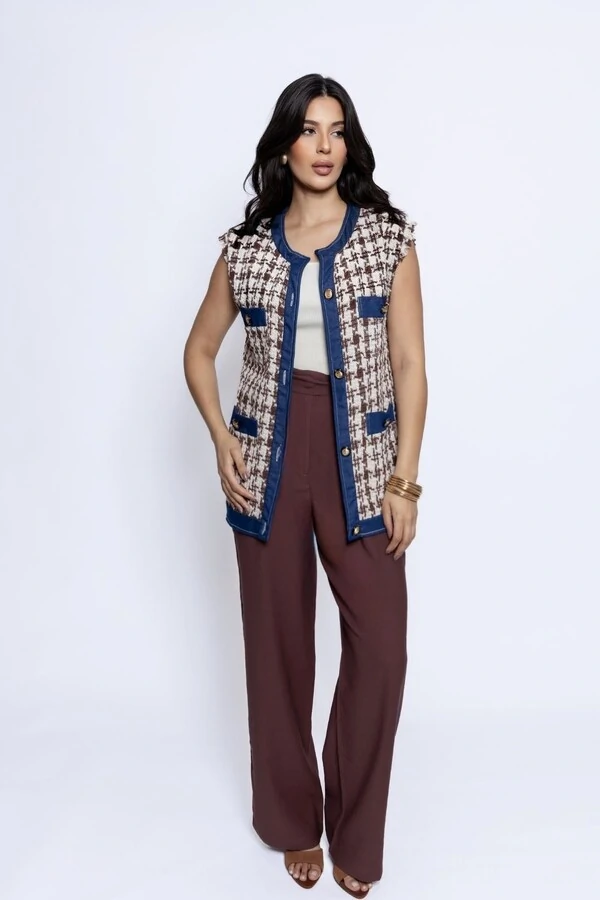 Colete Oversized Tweed Xadrez