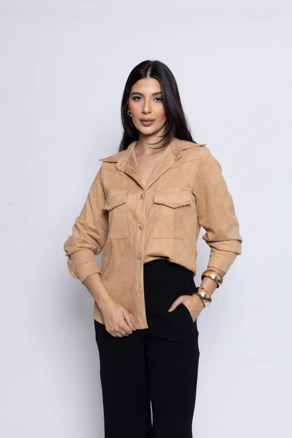 Camisa Suede Manga Longa