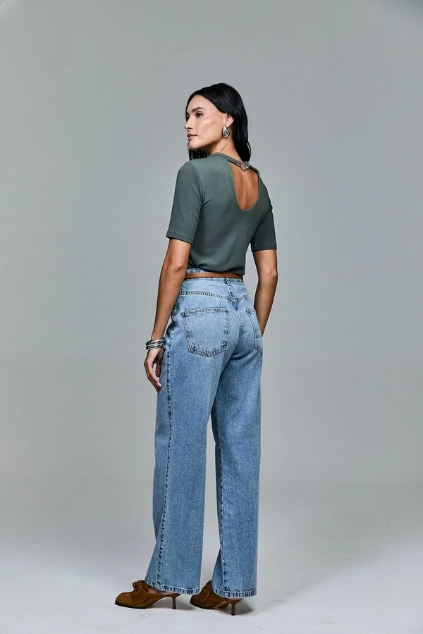 Calça Jeans Wide Leg Light Blue