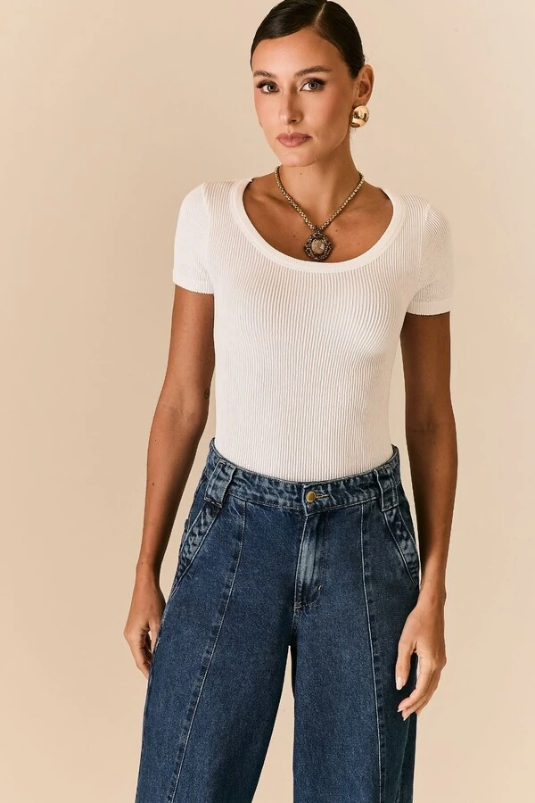 Blusa Malha Canelada Sem Costura