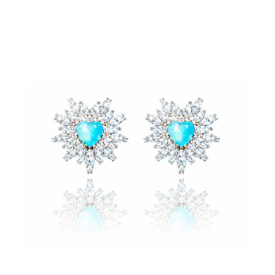 Foto Brinco Scarlate com Cristal Turquesa e Zircônias Ouro Branco