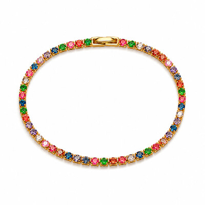 Foto Pulseira Riviera Colors em Cristais Ouro Amarelo 18K