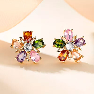 Foto Brinco Colors Flor de Cristais Ouro Amarelo 18K