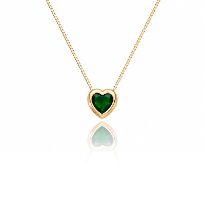 Foto Colar Coração Aura Cristal Verde Esmeralda Ouro Amarelo 18K