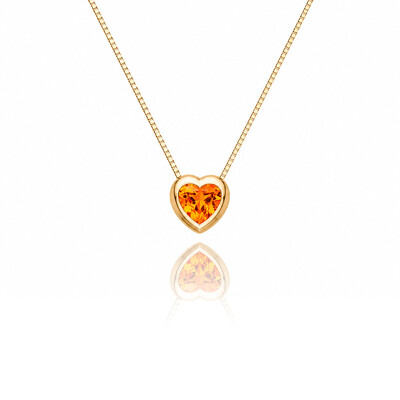 Foto Colar Coração Aura Cristal Laranja Ouro Amarelo 18K
