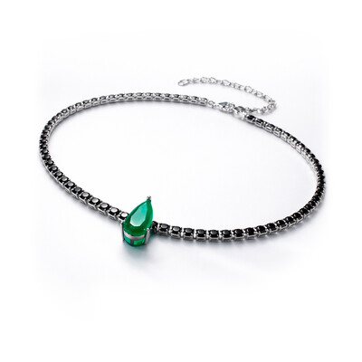 Foto Colar Choker Gota Cristal cor Esmeralda com Cristal Negro Ouro Branco