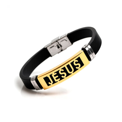 Foto Pulseira Masculina Jesus Gold em Aço Inoxidável – Fé e Estilo