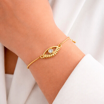 FotoPulseira Mística com Olho Grego em Cristal Ouro Amarelo 18K