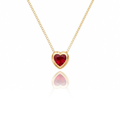 Foto Colar Coração Aura Cristal Vermelho Rubi Ouro Amarelo 18K