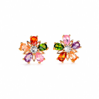 Foto Brinco Colors Flor de Cristais Ouro Amarelo 18K