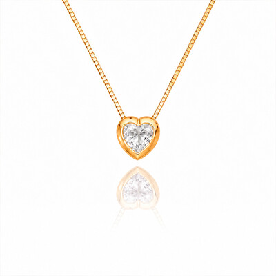 Foto Colar Coração Aura Cristal Brilhante Ouro Amarelo 18K