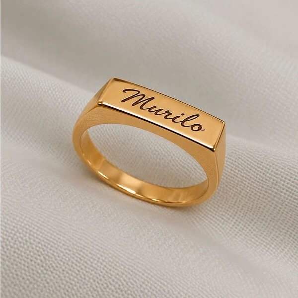 Anel Quadrado Signet Assinatura Personalizada