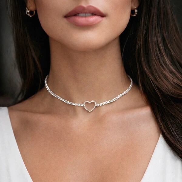 Colar Choker Heart Ouro Branco