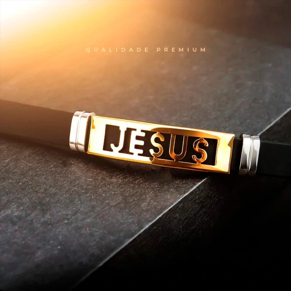 Pulseira Masculina Jesus Gold em Aço Inoxidável – Fé e Estilo