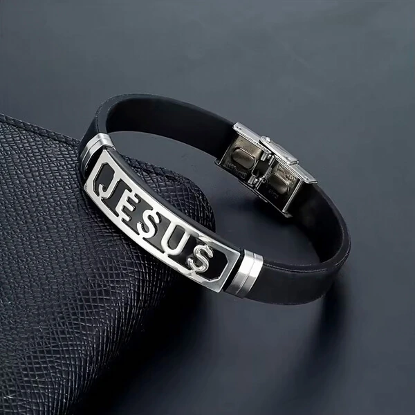 Pulseira Masculina Jesus em Aço Inoxidável – Fé e Estilo
