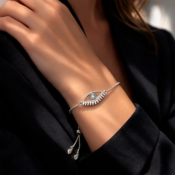 Pulseira Mística com Olho Grego em Cristal Ouro Branco