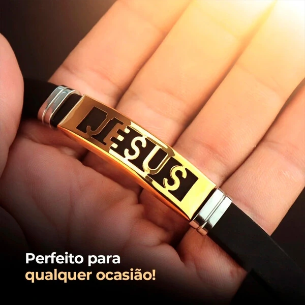 Pulseira Masculina Jesus Gold em Aço Inoxidável – Fé e Estilo
