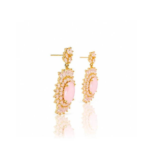 Brinco Sun com Cristais Rose Ouro Amarelo 18K