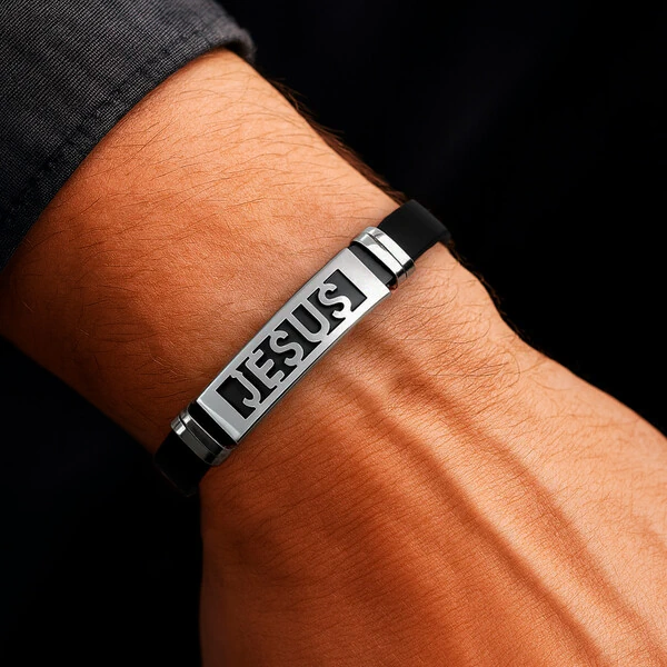 Pulseira Masculina Jesus em Aço Inoxidável – Fé e Estilo
