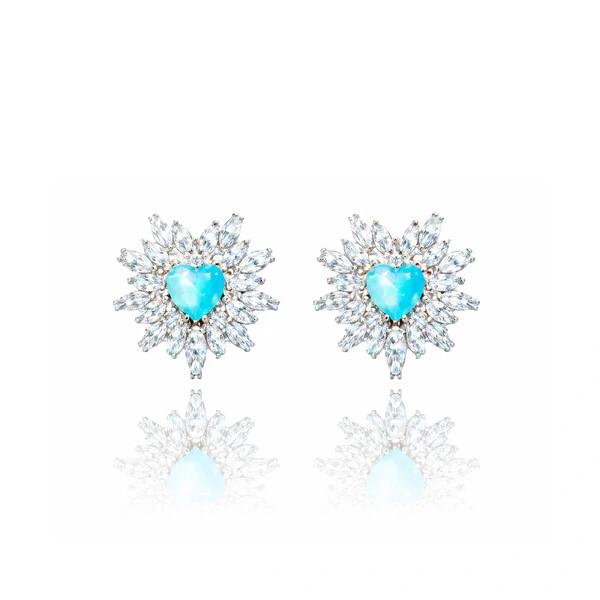Brinco Scarlate com Cristal Turquesa e Zircônias Ouro Branco