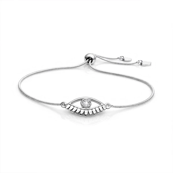 Pulseira Mística com Olho Grego em Cristal Ouro Branco