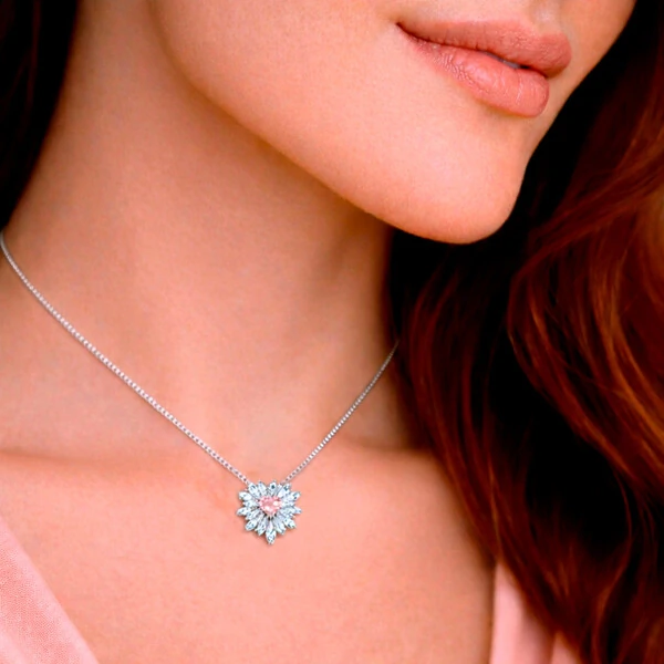 Colar Scarlate com Cristal Topázio Rosa Imperial Ouro Branco