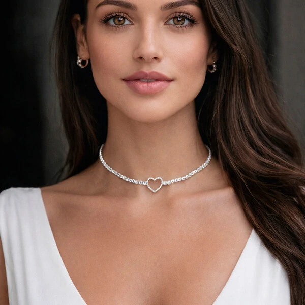 Colar Choker Heart Ouro Branco